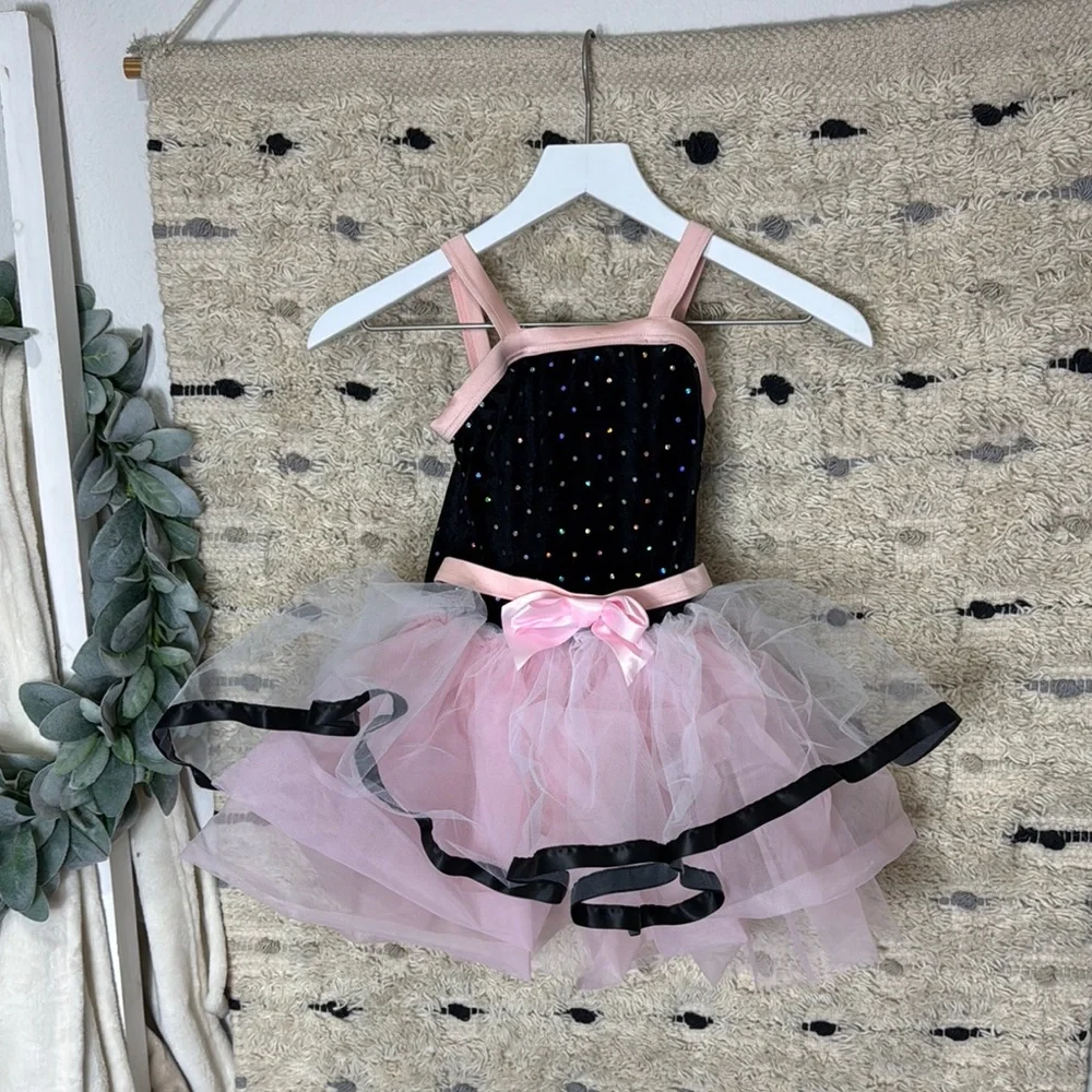 Weissman Pink and Black Dance Costume with Tulle Tutu child Small